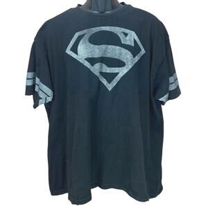 Superman Black Graphic T-Shirt Tee Logo Jersey Style Gray Stripes DC Comics XL